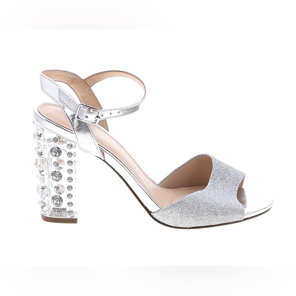 I. Miller Women Silver Metallic Chunky Studded Rhinestone Sparkle Heel Size 6